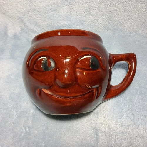 Vintage McCoy-Style Man In The Moon Face Coffee Mug Brown Glazed USA Americana