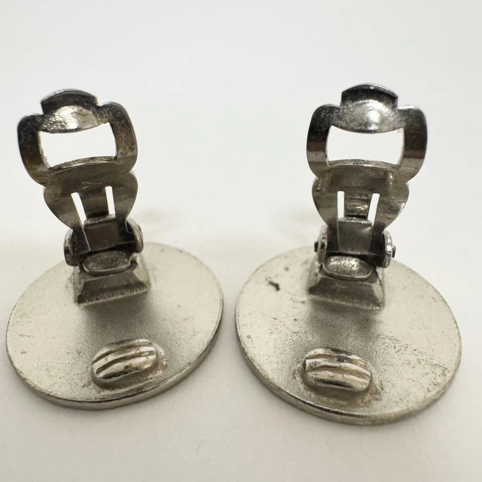 РЕДКИЕ серьги CHANEL Coco Mark круглые серебряные металлические с винтажным логотипом подлинные отличное состояние - Изображение 3 из 4