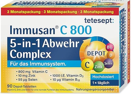 Tetesept Immusan C 800 5-in-1 Depot Complex – für das Immunsystem – Nahrungsergä - Picture 1 of 7