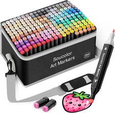 Alcohol Markers 204 Colors with Case Holders Dual Tips Chisel Fine Art Markers