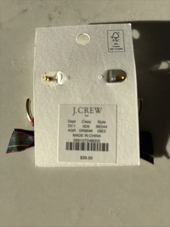 J.Crew 丝带包裹环状耳环学术绿色多格子镀黄铜全新带标签 — 第 3/3 张图片