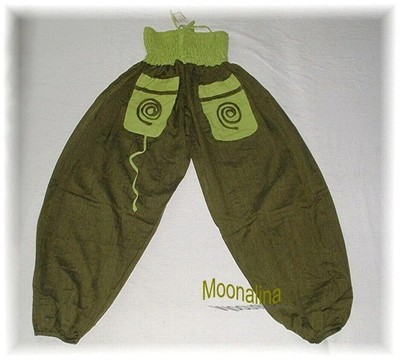 NEU*GOA Hose BARREL Pump Pluderhose HIPPIE Psy BOHO Yoga Harems Baggy Pants grün