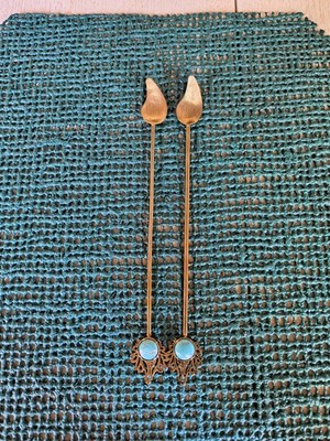 A pair of Bronze Decorative 8'' Spoon with Genuine Persian Turquoise Inlay.