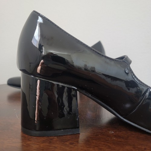 Steve Madden Irelee Mary Jane Block Heel Black Patent PU Leather Sz 7 Square Toe - Picture 14 of 18