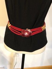 Vintage Red Stretch Belt With Enamel Flower