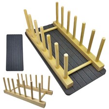 Wooden Dish Drying Rack with Stone Drying Mat for Kitchen Counter-Plate Organ...