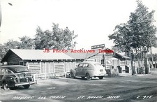 MI, Saint Helen, Michigan, RPPC, Meyers Log Cabin, Gulf Gas Station, Photo