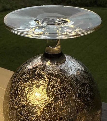 Glastonbury Lotus Silver Encrusted Etched Glass Candy Dish w/Lid Daisy Fields - Picture 18 of 19