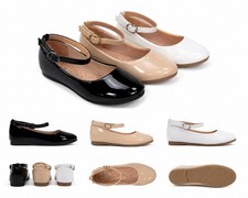 Girls Patent Ankle Strap Ballet Flats Dress Shoes Wedding Party Formal
