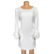 Preston & York White Shift Dress with 3D Rosette Floral Cuffs Size 12 NWT