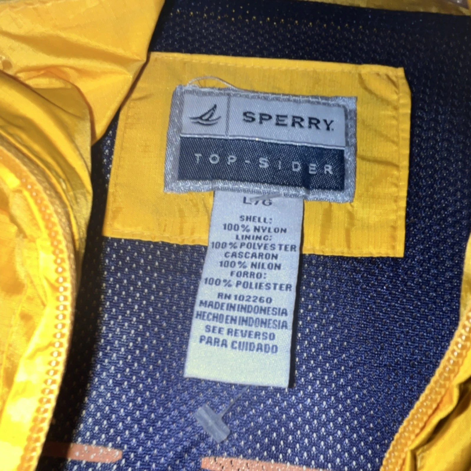 Sperry Yellow Windbreaker Jacket Men's Zipper Stand Collar Outdoor Casual L