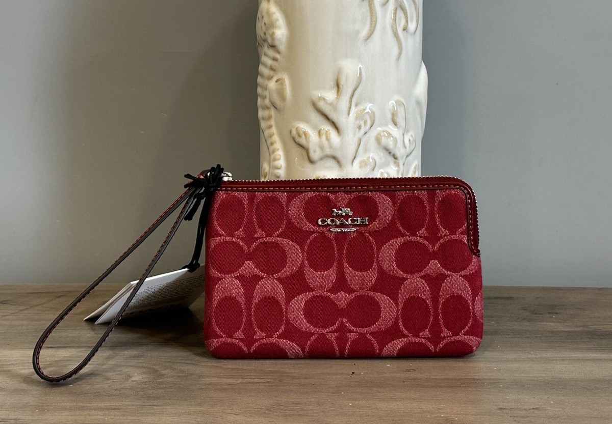 COACH Corner Zip Wristlet In Signature Denim & Leather CDF27