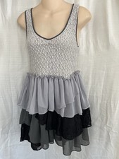 Free People Smocked Bodice Tiered Ruffle Dress Gray & Black M