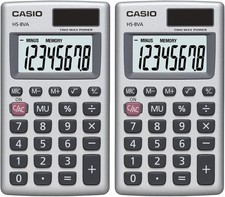 Casio HS8VA Standard Function Pocket Size Basic 8 Digit Calculator Pack of 2