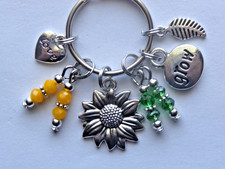 SUNFLOWER GROW LOVE LEAF CRYSTAL BEADS KEY CHAIN CLIP FOR PURSE BACKPACK