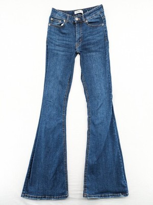 PULL&BEAR Damen Flare Jeans Schlaghose Größe EU 34 Mittelblau High Waist Denim