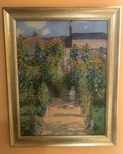 Monet “The Artist's Garden at Vetheuil" Oil Hand Painted on Art Print Canvas