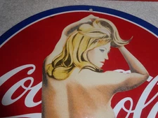 VINTAGE COCA COLA PORCELAIN SIGN OLD 12" COKE SODA BEVERAGE POP WOMAN MODEL RARE