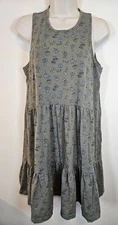 Life is Good. Women's L - Mushroom Pattern Tiered Tank Dress, Moss Green