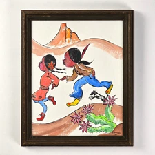 VTG 1985 Original Native American Folk Art Oil Painting on Canvas by R. Mathews