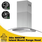 30 inch Island Mount Range Hood 900CFM Kitchen Glass Vent 3-Speed Fan w/LEDs New