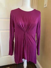 Soft Knit Long Sleeve Tunic with Front Pleats - Large - Multiple Solid Colors