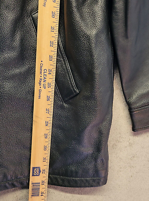 JF J. Ferrar Black Leather Coat Mens XL Button Front Quilted JF J. Ferrar Black Leather Coat Mens XL Button Front Quilted