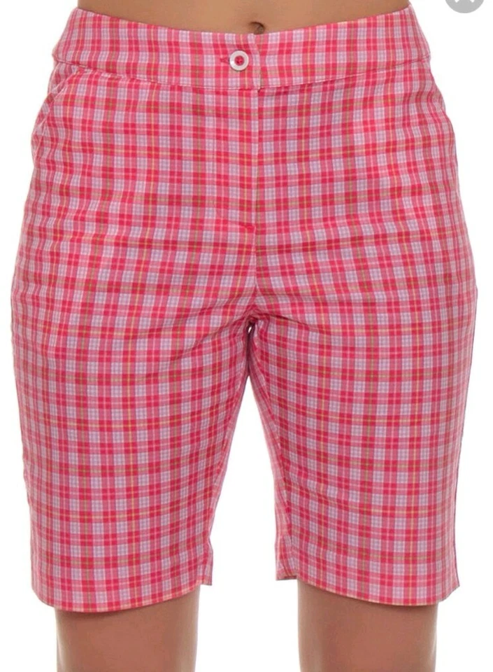Pantalones Cortos de Golf GREG NORMAN, Mujer Talla 4, Rosa, Rojo, Multi, Cuadros, Elásticos, NUEVO Foto 2 de 4