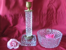 Antiker Kerzenhalter Kristall Bronze H-19cm Kristall Schälchen Bohemia