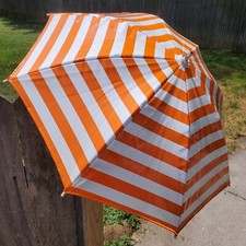 Vintage Retro Orange White Striped 1960's Vinyl Child's Umbrella Parasol