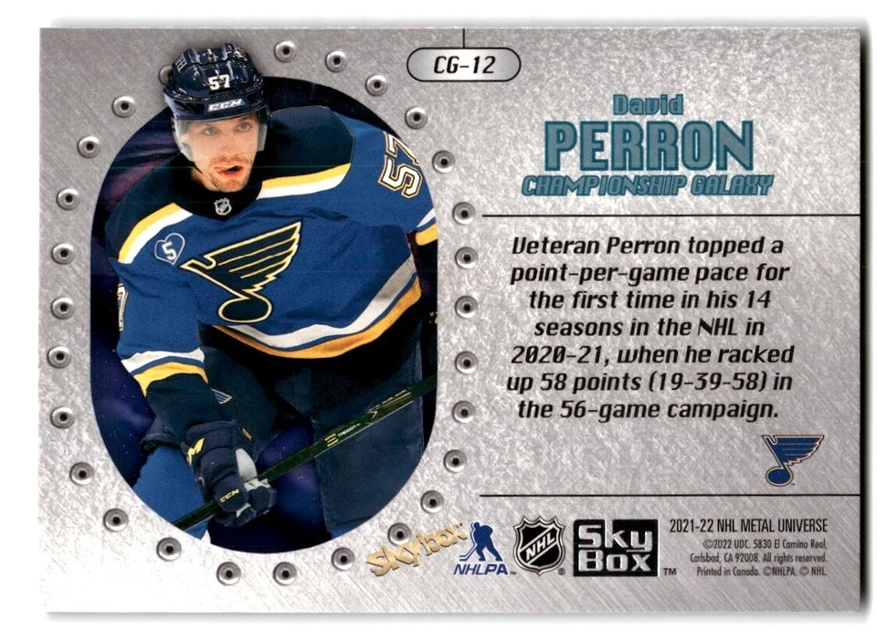 2021-22 Skybox Metal Universe Championship Galaxy David Perron #CG-12 St. Louis - Image 2 of 2