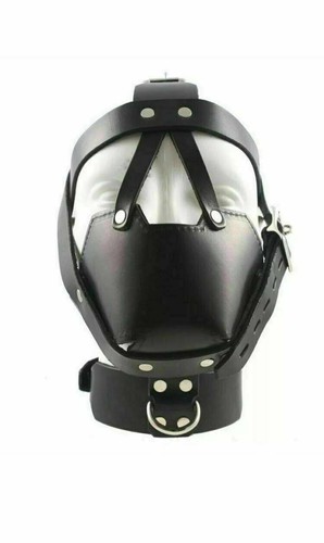 LEATHER BONDAGE PADDED FACE MUZZLE HEAD HARNESS RIDING FETISH MASK BDSM - Picture 1 of 1