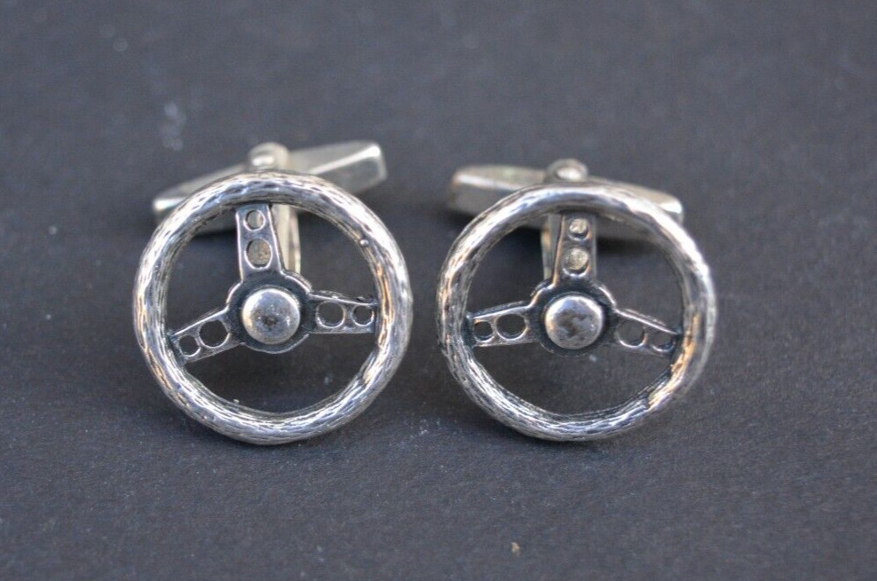 car steering wheel cufflinks sterling silver (aut… - image 2