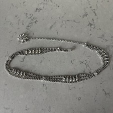 Vintage Faux Crystal Rhinestone Waist Belt W/ Flower Pendant At End 31-38" Long