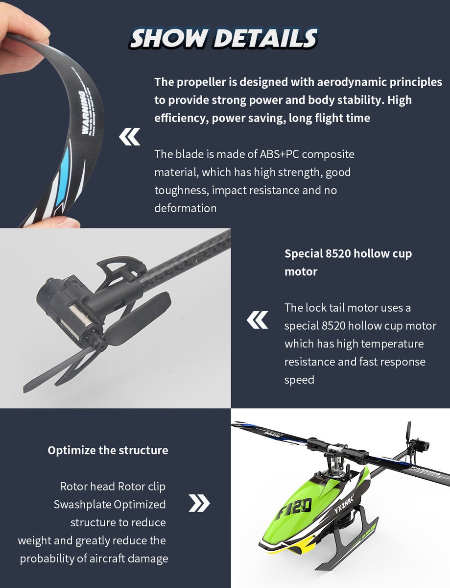 YXZNRC F120 3D 2.4G 6CH 6-Axis Gyro Direct Drive Flybarless