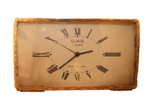 Vintage Slava USSR Mechanical Wind-Up Alarm Clock Gold Case Roman Numerals