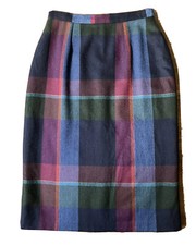 Vintage '80s Mary Flaherty Colorful Plaid Tweed 100 Lambswool Pencil Skirt S/M
