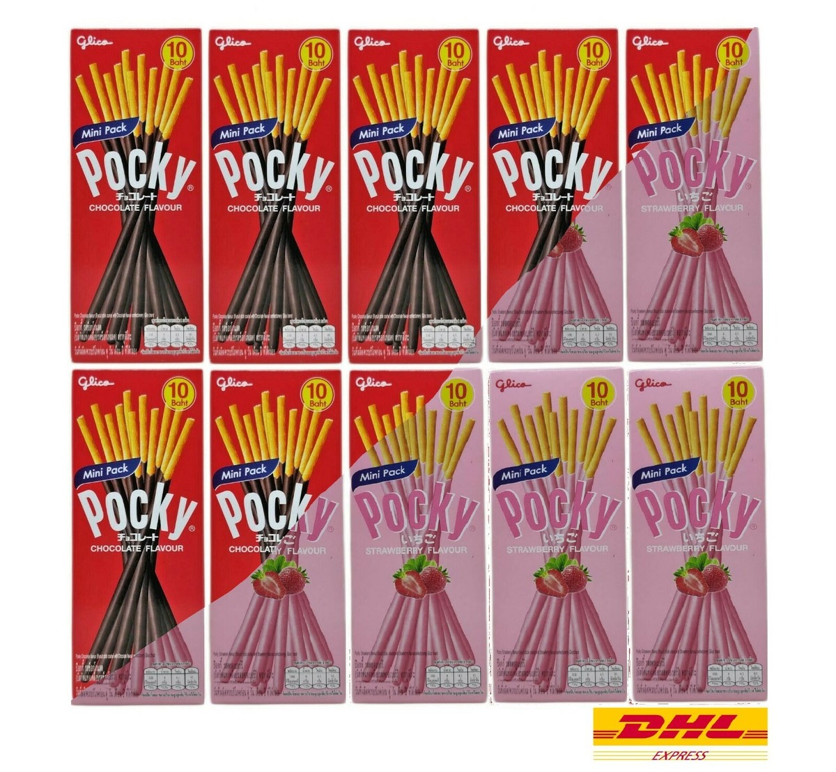 10 x Glico Pocky Biscuit Stick Coated Chocolate Strawberry Flavor