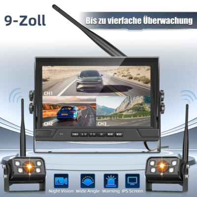 2x Wireless Rückfahrkamera + 9'' IPS DVR Split Monitor für LKW/Anhänger/Bus/Van