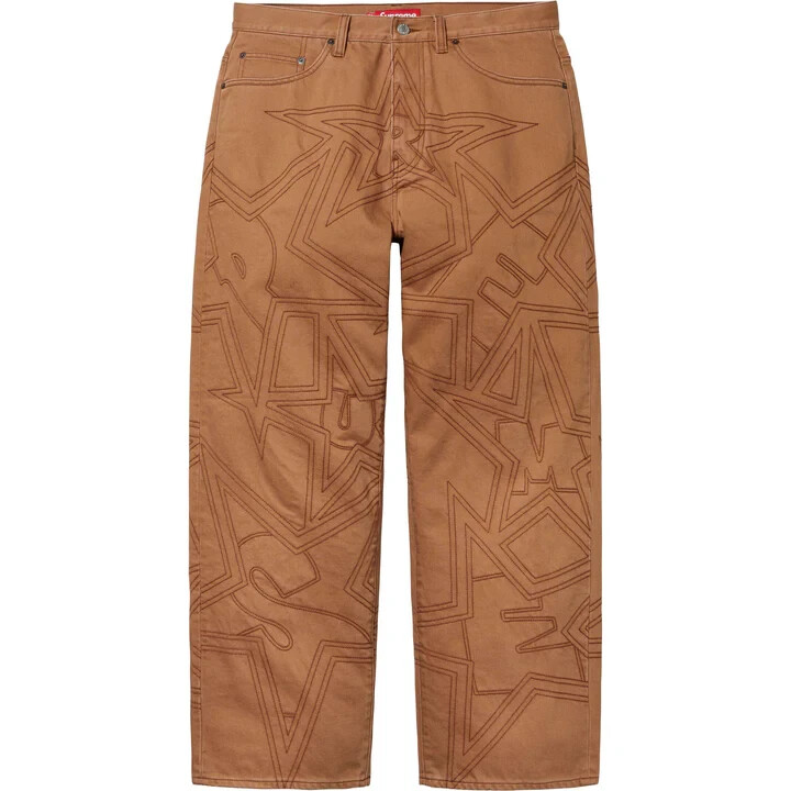 Supreme Stars Topstitch Baggy Jean Brown | eBay