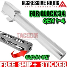 AGGRESSIVE ARMS STAINLESS Match Barrel for GL0CK 34 Gen 1 2 3 4 TARGET CROWN 9mm