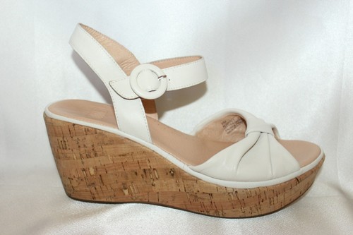 ONO Womens White Leather Comfort Open Toe Cork Platform Wedge Sz 9 - Picture 2 of 9