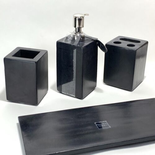 NEW Astoria GENUINE MARBLE Black/Gray 4pc Bathroom Set HANDCRAFTED Unique HEAVY - Picture 4 of 10