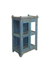 Vitrine Vitrinenschrank indisch aus recyceltem Altholz in Türkis Vintage (11067)