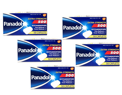 Panadol Extra Strength 500mg Acetaminophen, 50 Caplets - Pack of 5