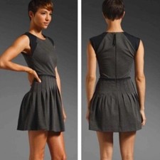 Rebecca Taylor Gray Black Fit & Flare Dress Academia Pleated Skirt -Modern Sz 6