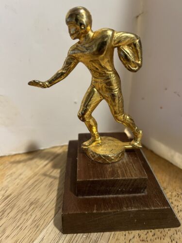 old vintage small Metal football trophy With Wooden Base dated -1978 - Foto 1 di 7