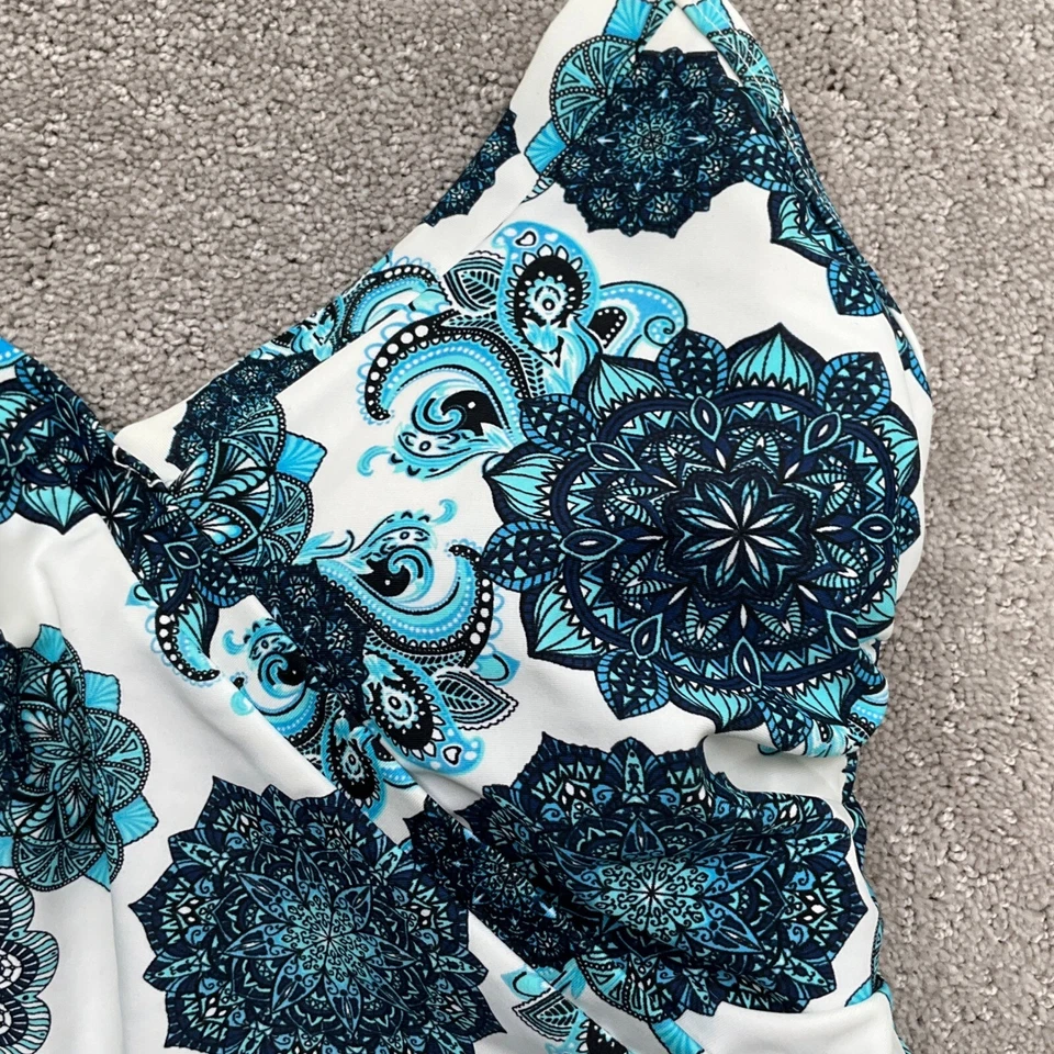 Tankini Tropical Escape Mujer 8 Blanco Azul Medallón Estante Sujetador Boho Playa Foto 2 de 4