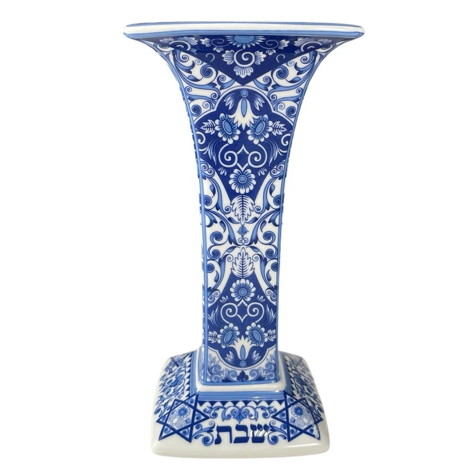 Spode The Judaica Collection Candelabro Sabbath Azul Blanco Porcelana 7.5" NUEVO Foto 3 de 4