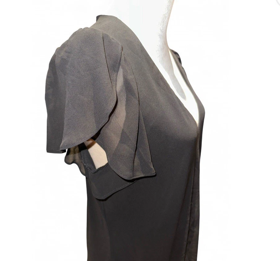 Vestido Lauren Ralph Lauren Para Mujer Georgette Cintura Caída Flutter LBD Etiqueta Negra 4 Foto 4 de 4